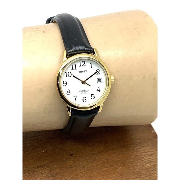 Timex Women\'s Watch T2H341 Indiglo Quartz Black Leather Band Petite Date 25mm main image 12